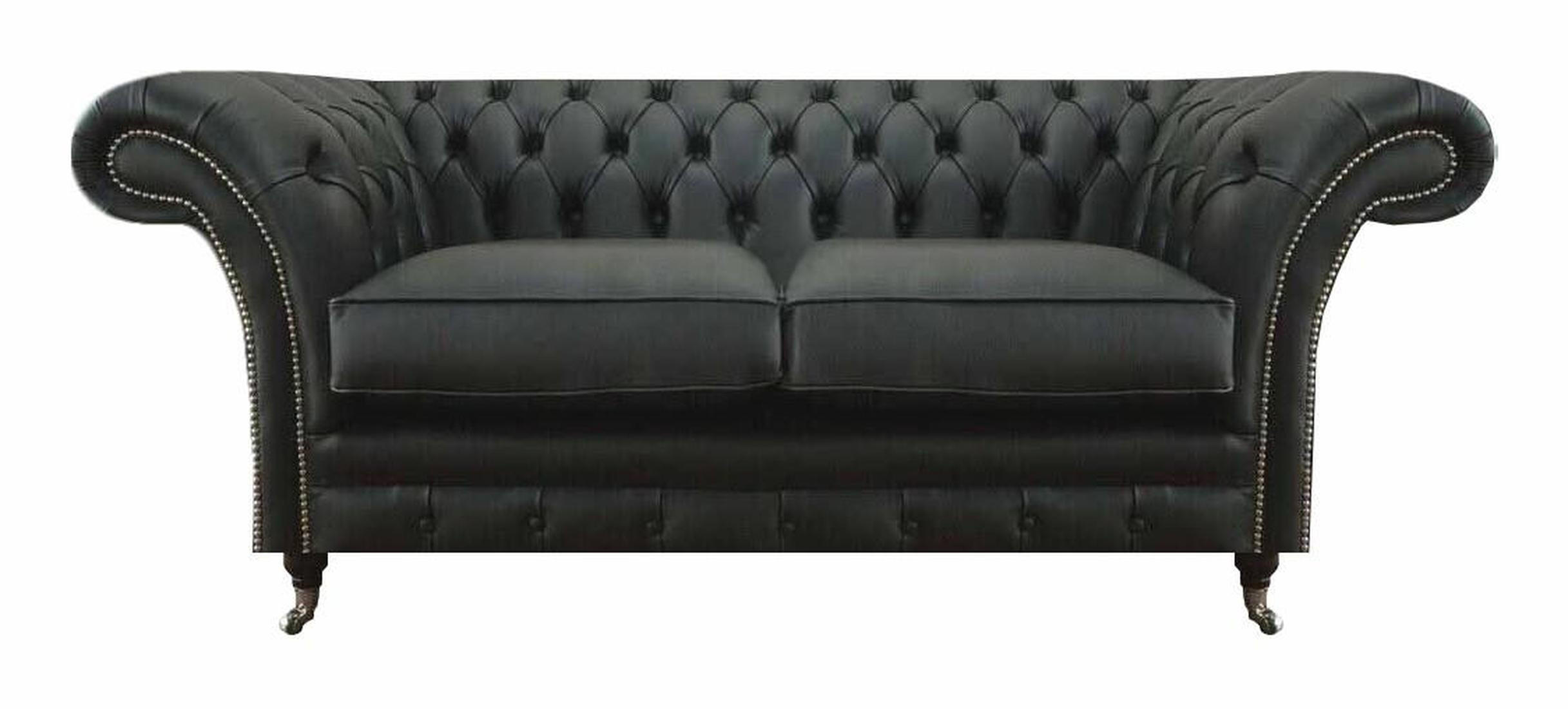 SOFA Schwarz Polyester 180x90x80 cm Chesterfield - Schwarz, Leder/Textil (90/80/180cm) - JVmoebel