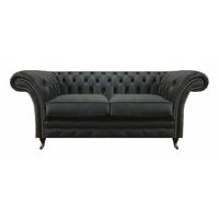 SOFA Schwarz Polyester 180x90x80 cm Chesterfield - Schwarz, Leder/Textil (90/80/180cm) - JVmoebel