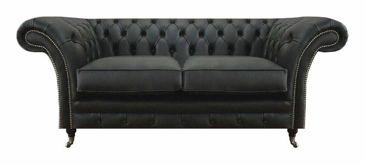 SOFA Schwarz Polyester 180x90x80 cm Chesterfield - Schwarz, Leder/Textil (90/80/180cm) - JVmoebel