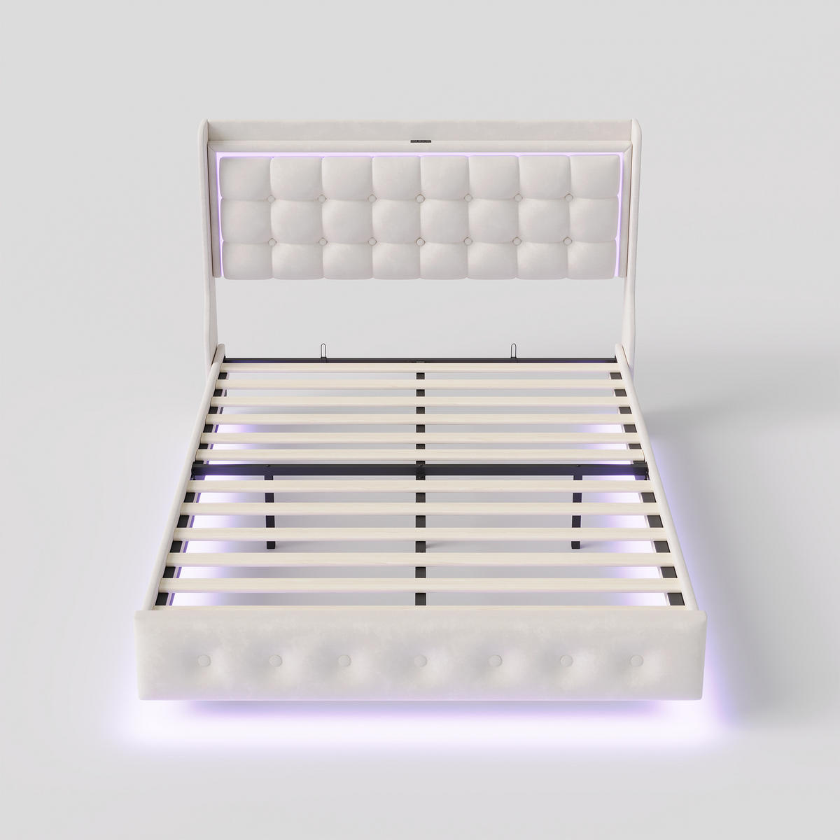 POLSTERBETT 140/200 cm Weiß mit LED, USB Type-C, Stauraumkopfteil, Lattenrost und Polsterkopfteil - Weiß, Holz/Metall (140/200cm) - Joyfair