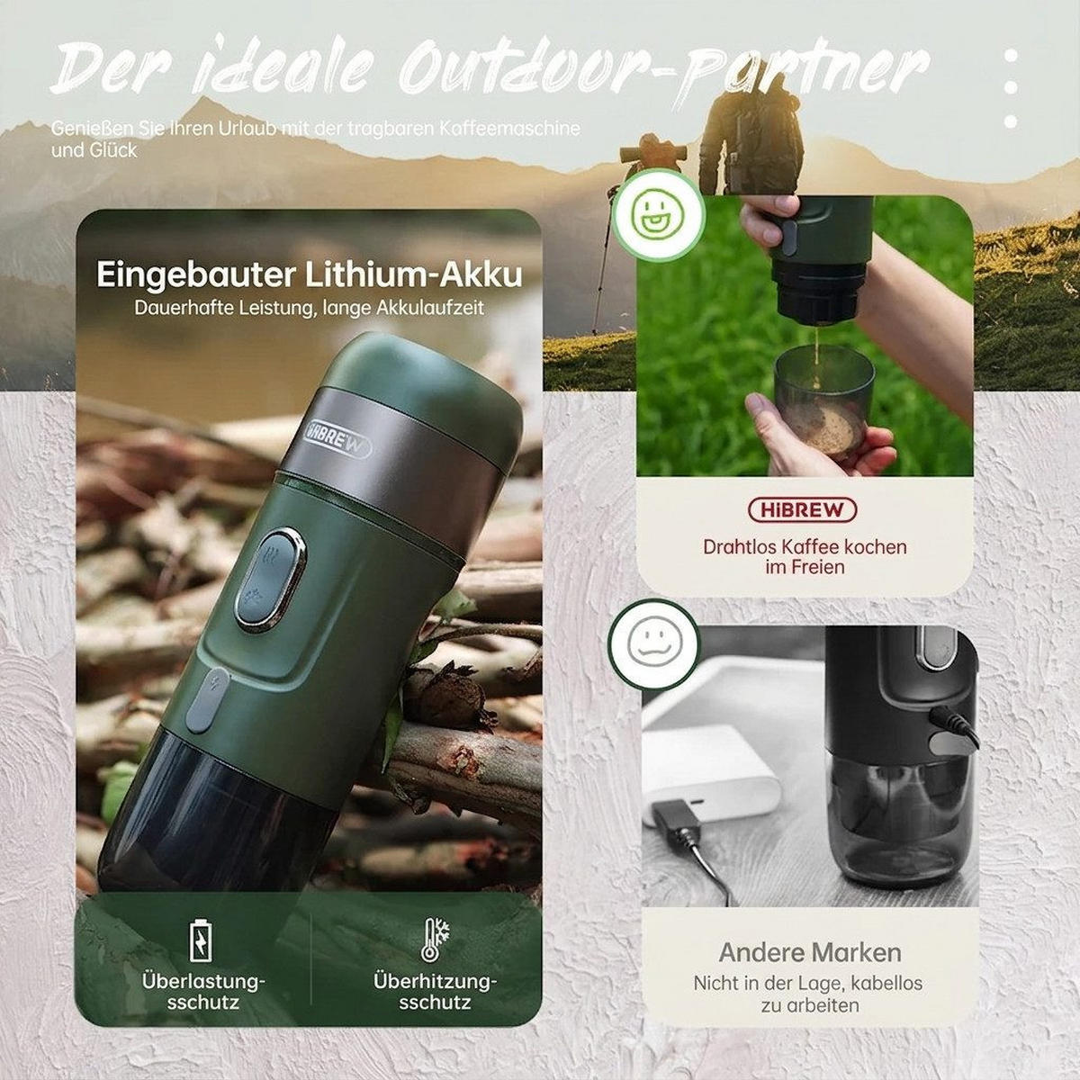 ESPRESSOMASCHINE Tragbare Auto 15 Bar 1200mAh für Auto, Reise/Camp - Grün, Metall (7.5/22/7.5cm) - BEXEVUE