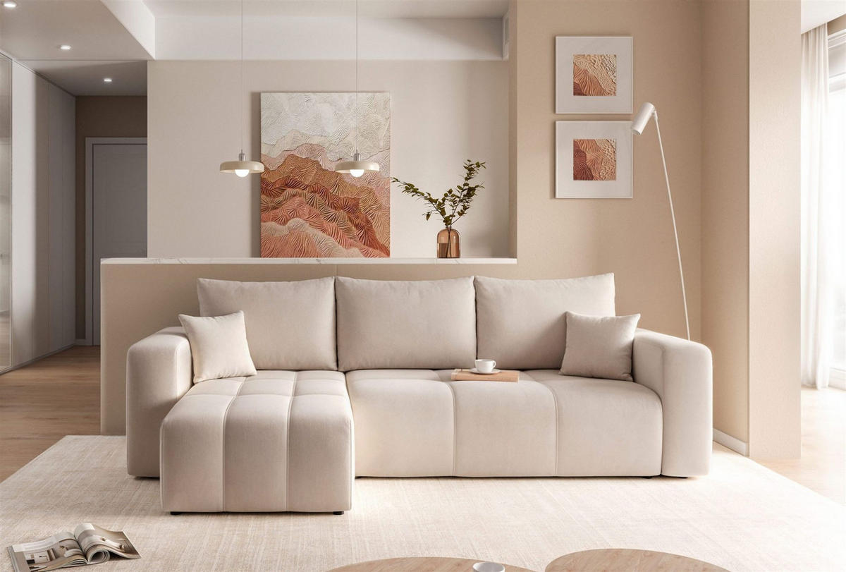 ECKSOFA Leros Mit Schlaffunktion - Beige, Holzwerkstoff/Textil (248/145cm) - Fun Möbel