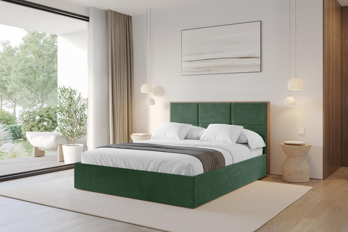 POLSTERBETT mit Bettkasten und Lattenrost, Bett mit Matratze H3/H4 - LILA 140x200 Grün - Olivgrün, Holzwerkstoff/Textil (140/200cm) - ALTDECOR