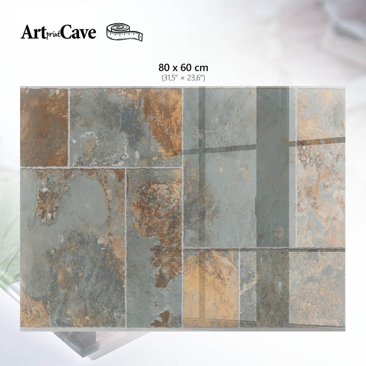 GLASPLATTE 80x60 cm – Rustikale Fliesen - Beige, Glas (0.4/80/60cm) - ArtPrintCave