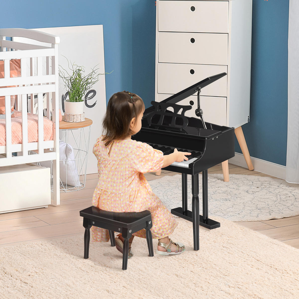 KINDERFLÜGEL DE-18642 30 Tasten, mit Hocker und Notenständer Schwarz - Schwarz, Holzwerkstoff (127/124.46/132.08cm) - ComfortXL