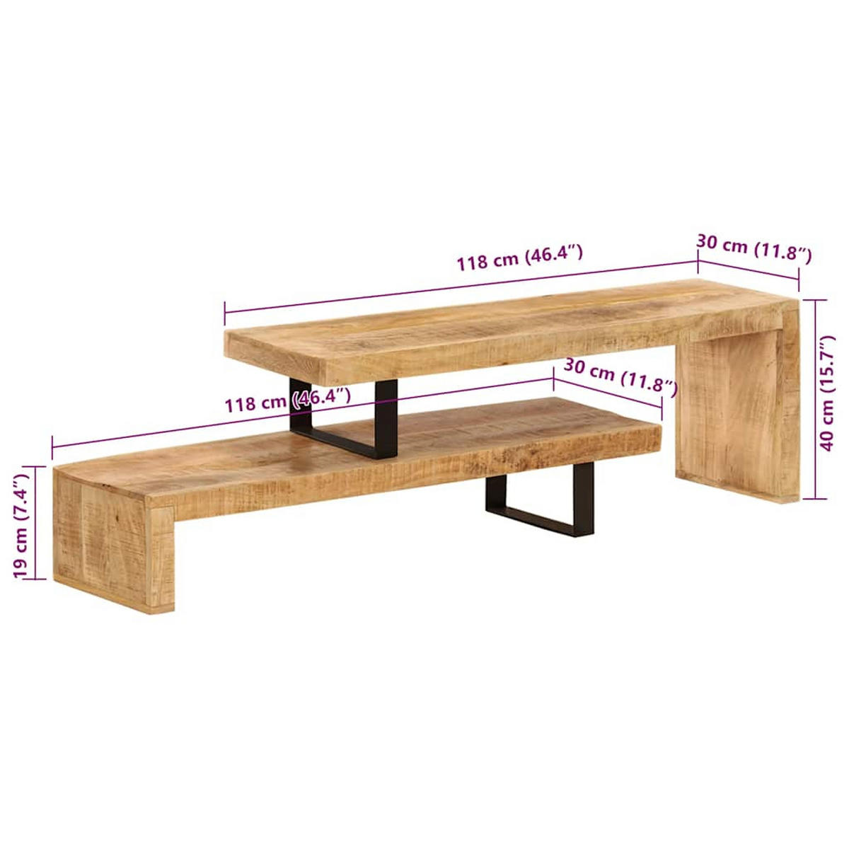 TV-LOWBOARD Massivholz Mango - Braun, Holz (30/40/115cm) - vidaXL