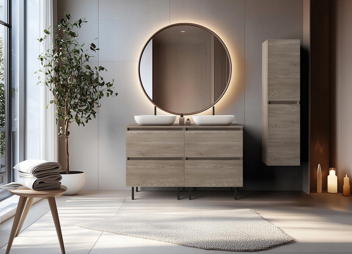 WASCHBECKUNTERSCHRANK SIMPLE mit Beinen 120cm Dunkel Eiche - Wildeiche, Holz (120/62/46cm) - Rodan