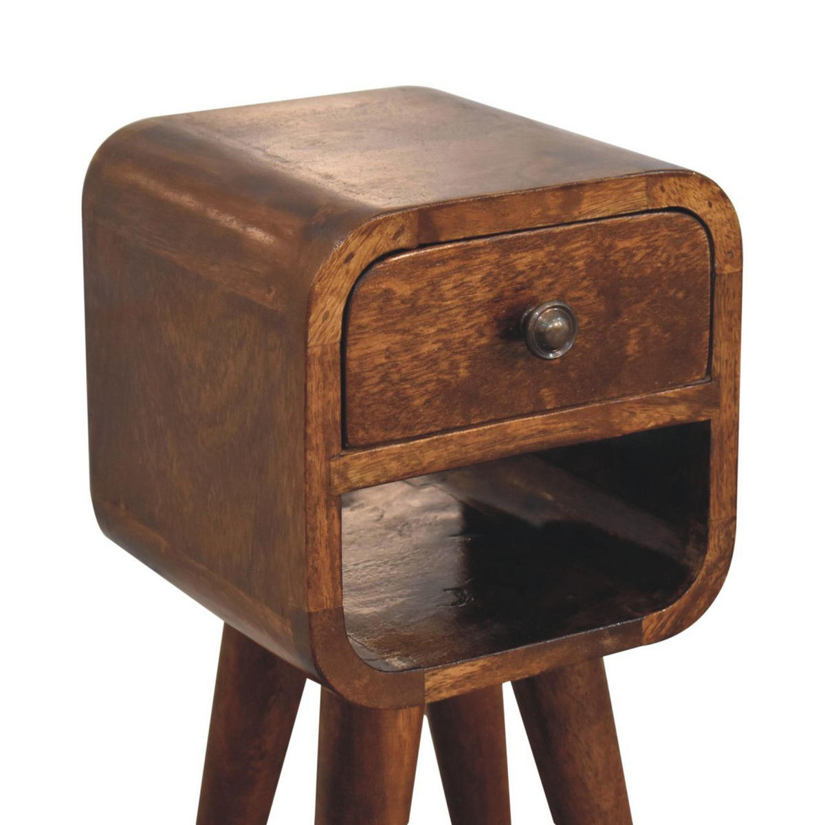 NACHTTISCH Extra Mini Curve Lower, 1 Schublade ,1 Offenes Regal, Braun - Messingfarben/Braun, Mangoholz/Holz (20/40/20cm) - Artisan Furniture