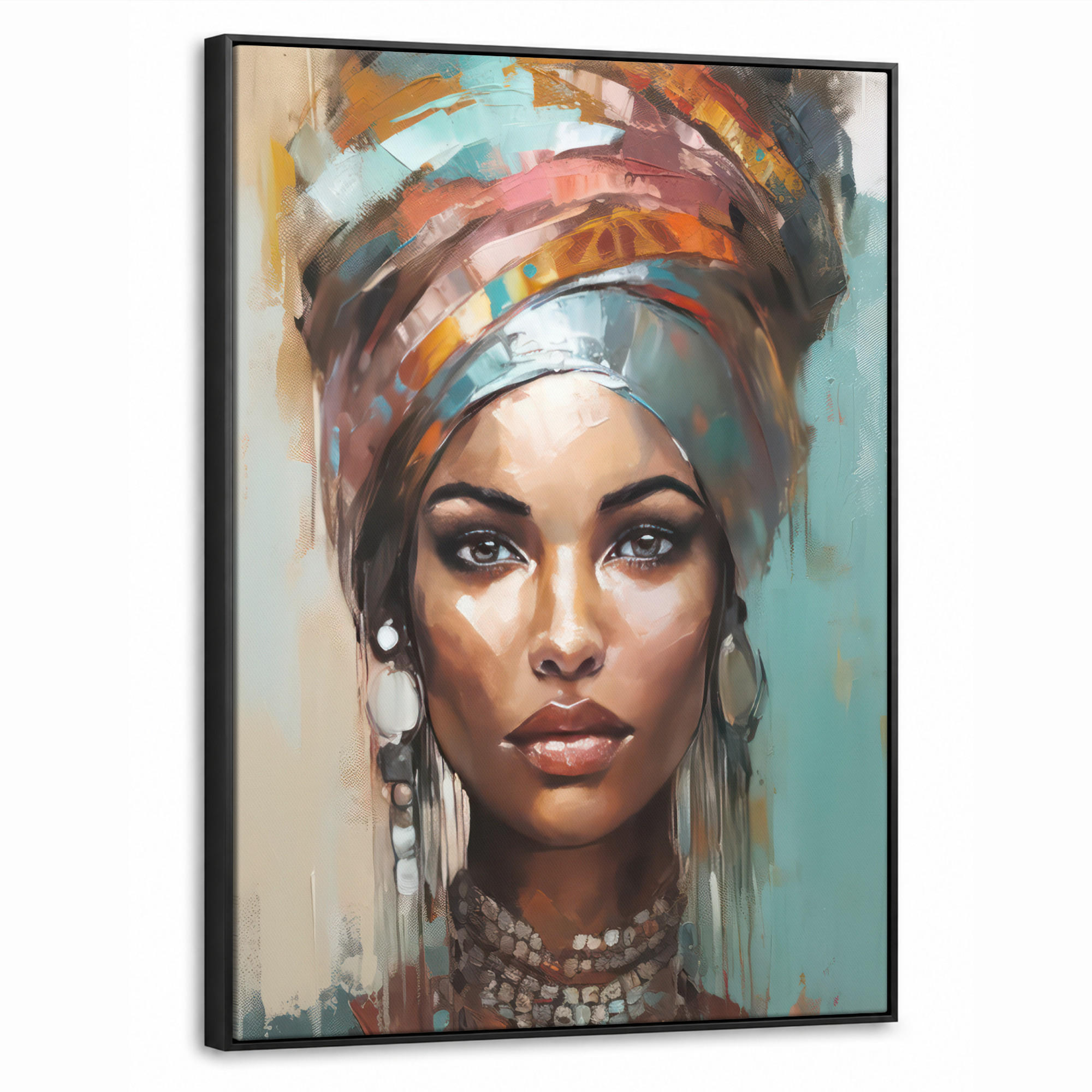 LEINWAND Bilder mit Rahmen - Frau - Kunst - Schmuck - Porträt - 60x80 - Blaugrau, Textil (60/80cm) - MuchoWow