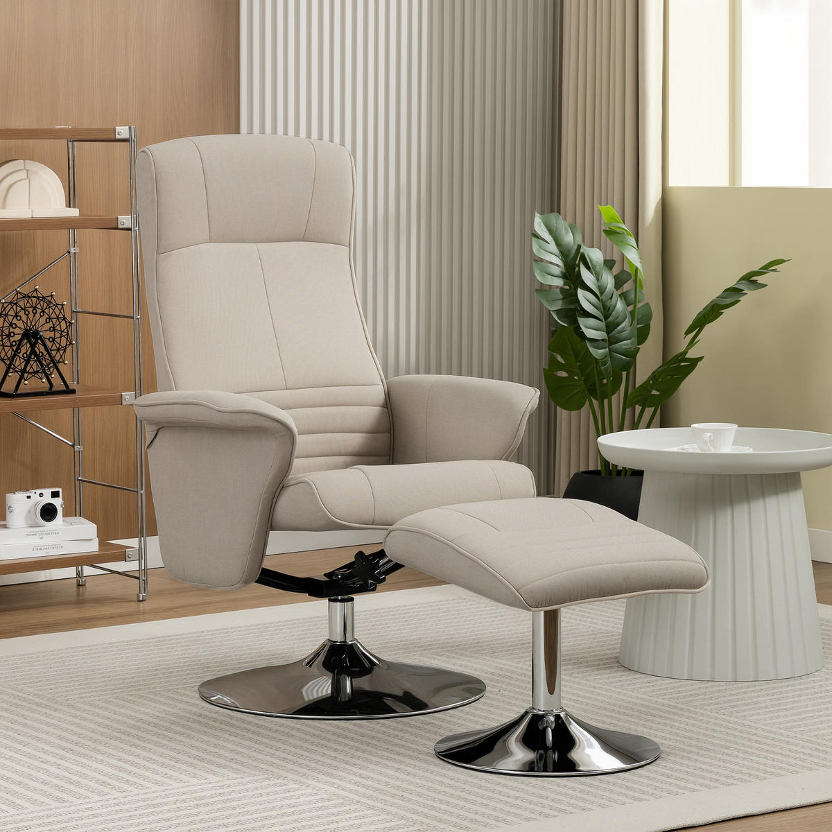 RELAXSESSEL DE-17420 135° neigbar, 360° drehbar mit Fußstütze Beige - Beige, Metall (71/104/69cm) - ComfortXL