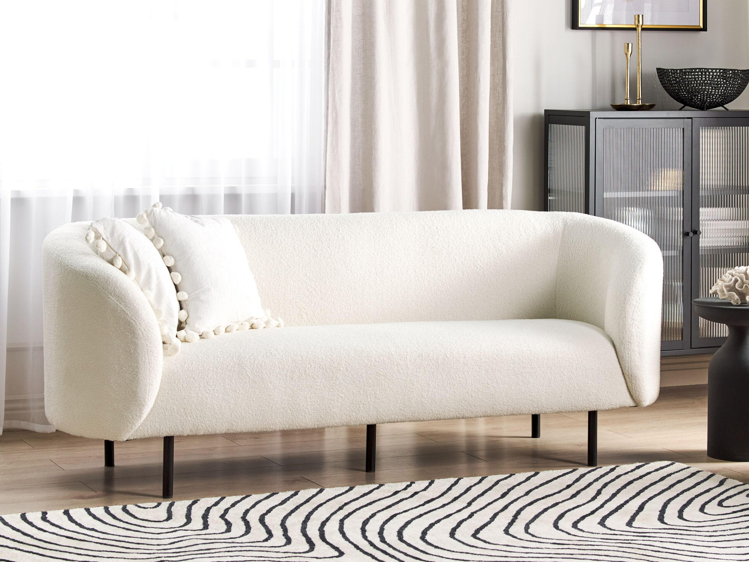 3-SITZER-SOFA Bouclé weiß/schwarz Loen - Schwarz/Weiß, Textil (200/79/70cm) - Beliani