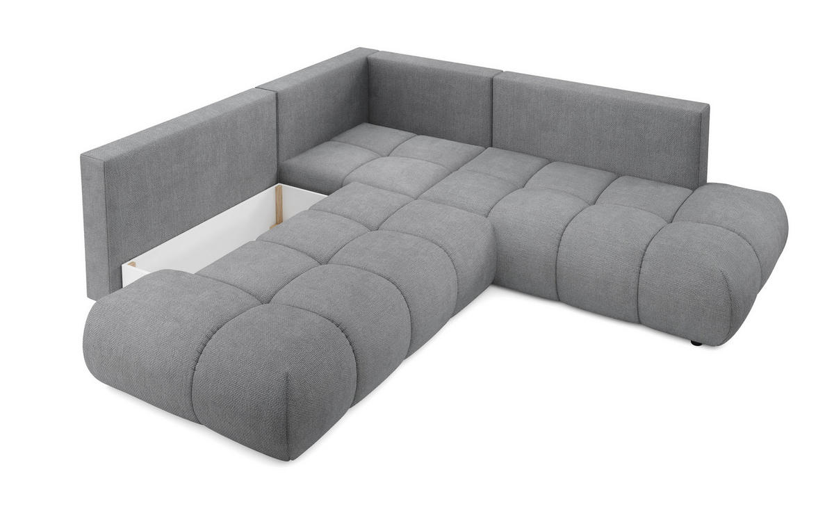ECKSOFA DUCA II R-S Grau Chenille mit Schlaffunktion - Hellgrau, Holz (266.5/266.5cm) - MASSENO
