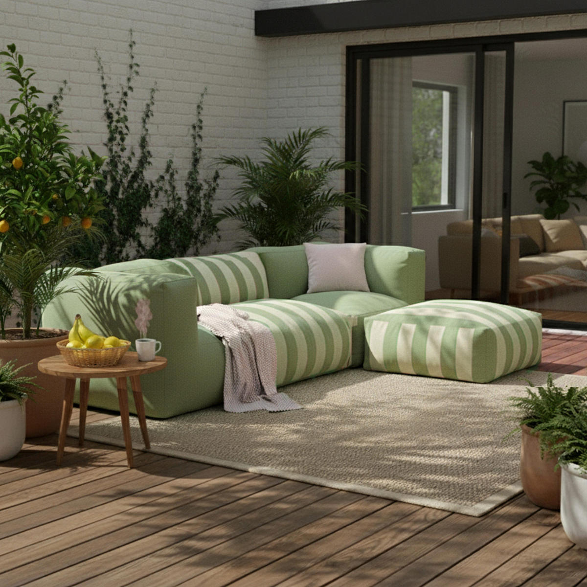 GARTENSOFA mit 4 Sitzplätzen, Kaktusgrünen - Grün, Textil (85/65/255cm) - Oviala