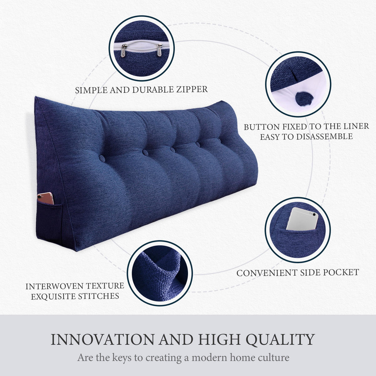 KEILKISSEN für Bett Leinenlook Blau 80 cm - Blau, Textil (50/80cm) - Vercart