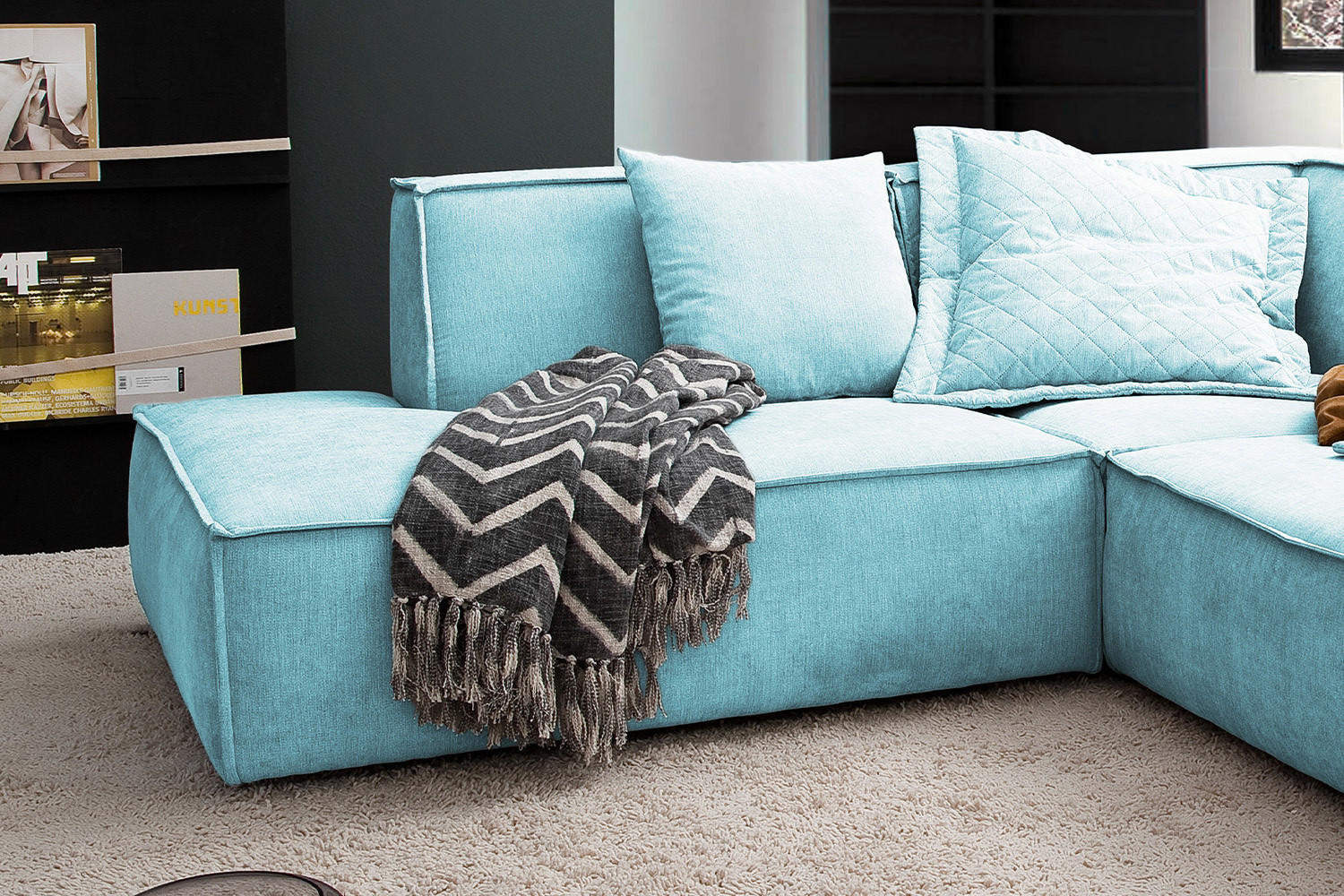 ECKSOFA SAMU Hellblau Webstoff - Schwarz/Hellblau, Textil (226/224cm) - KAWOLA