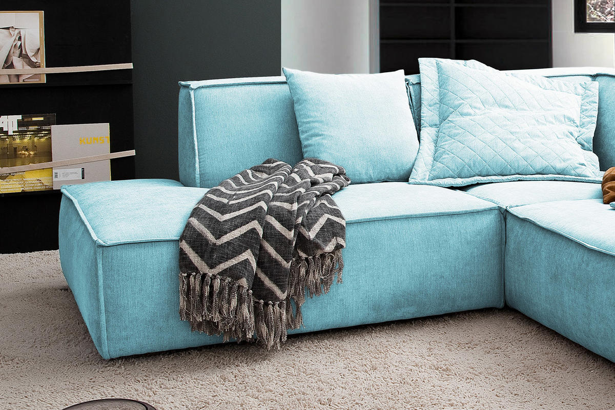 ECKSOFA SAMU Hellblau Webstoff - Schwarz/Hellblau, Textil (226/224cm) - KAWOLA