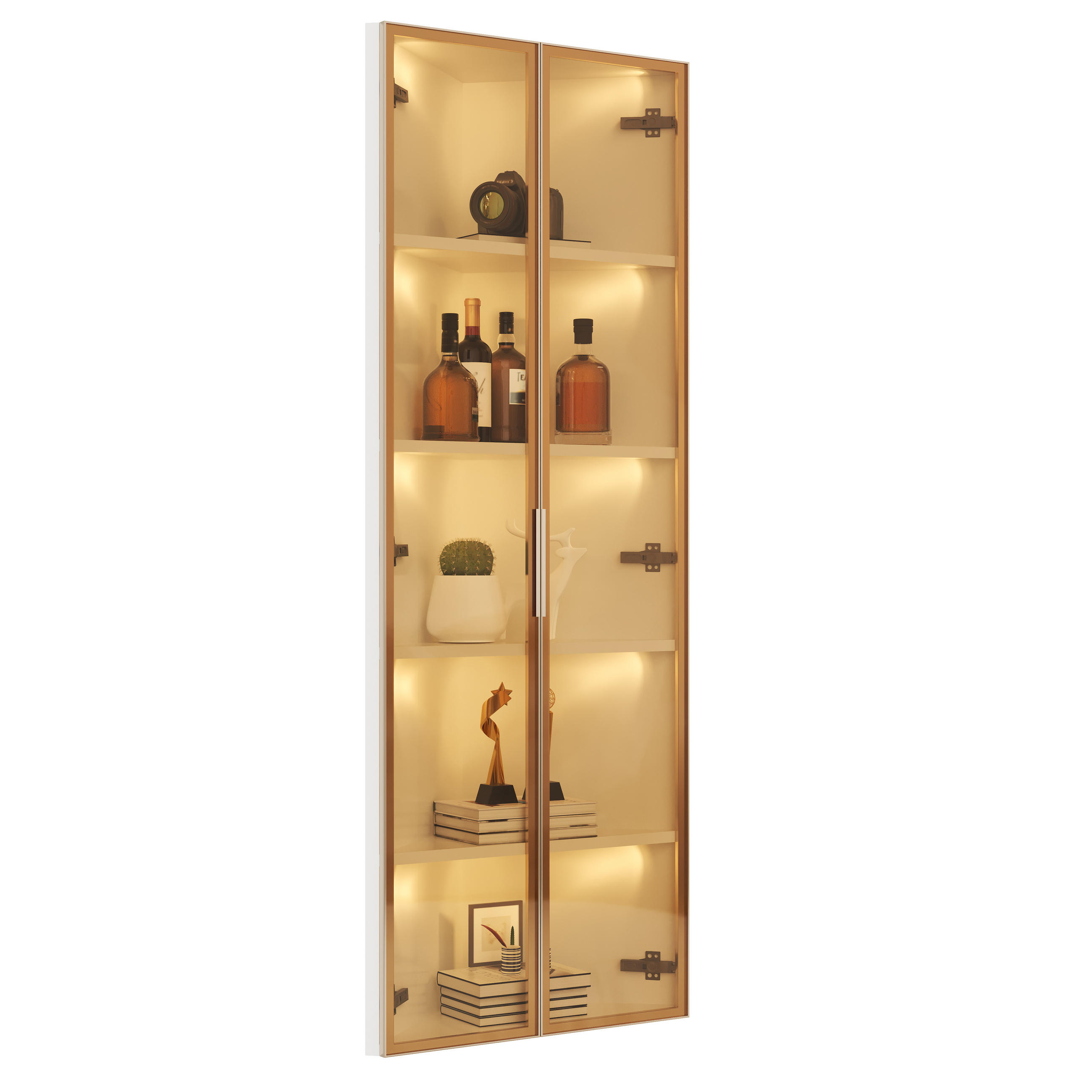 ECKVITRINE Weiß 62×35×160 cm aus MDF und Glas mit LED-Beleuchtung und Soft-Close-Scharnieren - Weiß, Holzwerkstoff (62/160/35cm) - Luhomfu