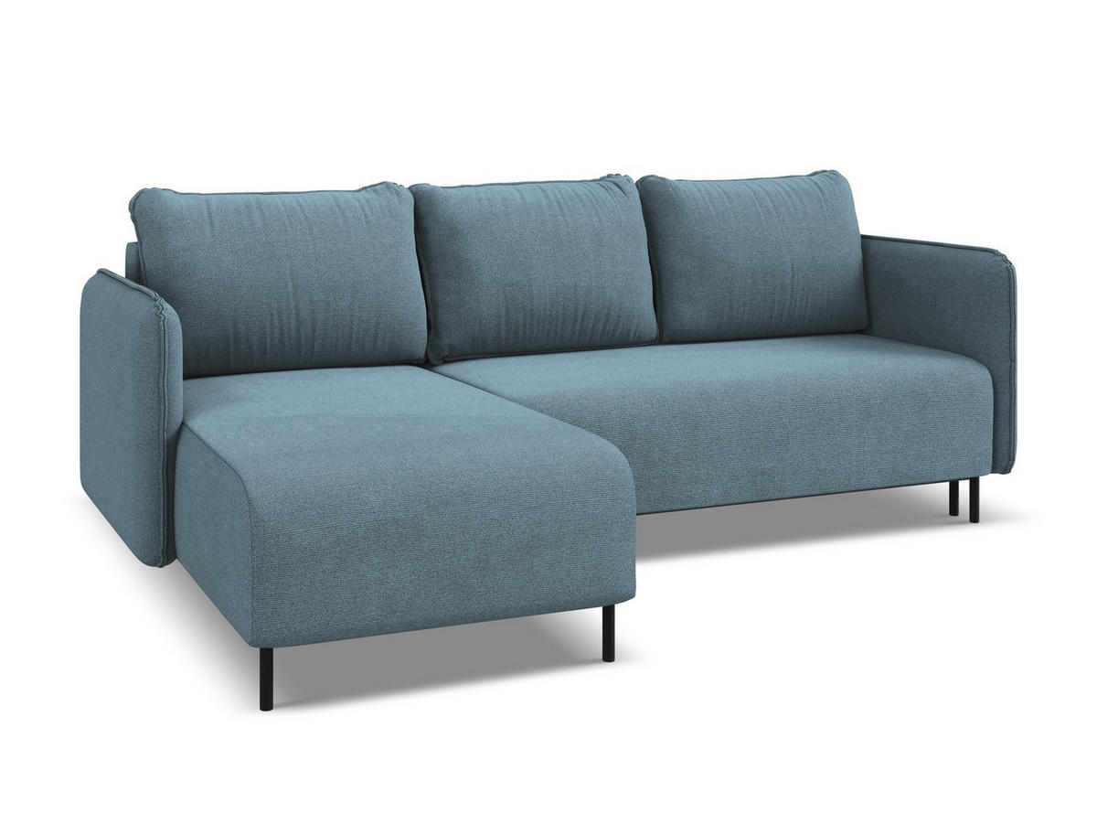 ECKSOFA mit Schlaffunktion Strukturstoff Stoff Blau - Blau/Schwarz, Holz/Textil (162/236cm) - Makamii