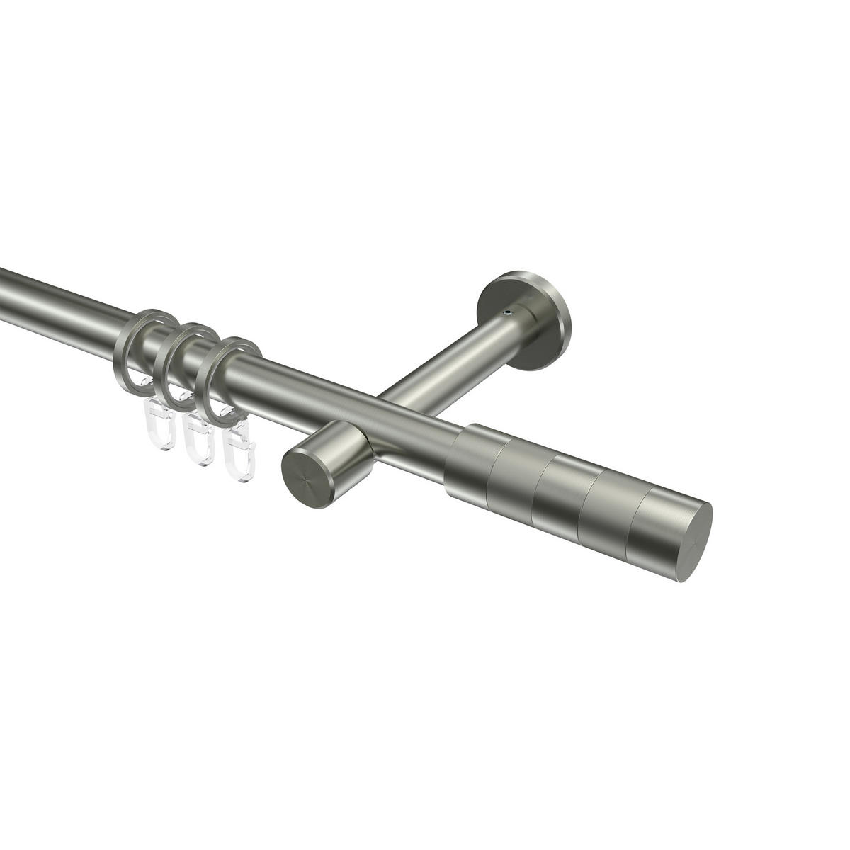 GARDINENSTANGEN-SET Prestige Mavell 180 cm, 1-läufig, 20 mm Ø Edelstahl-Optik - Edelstahlfarben/Silberfarben, Metall (180cm) - INTERDECO