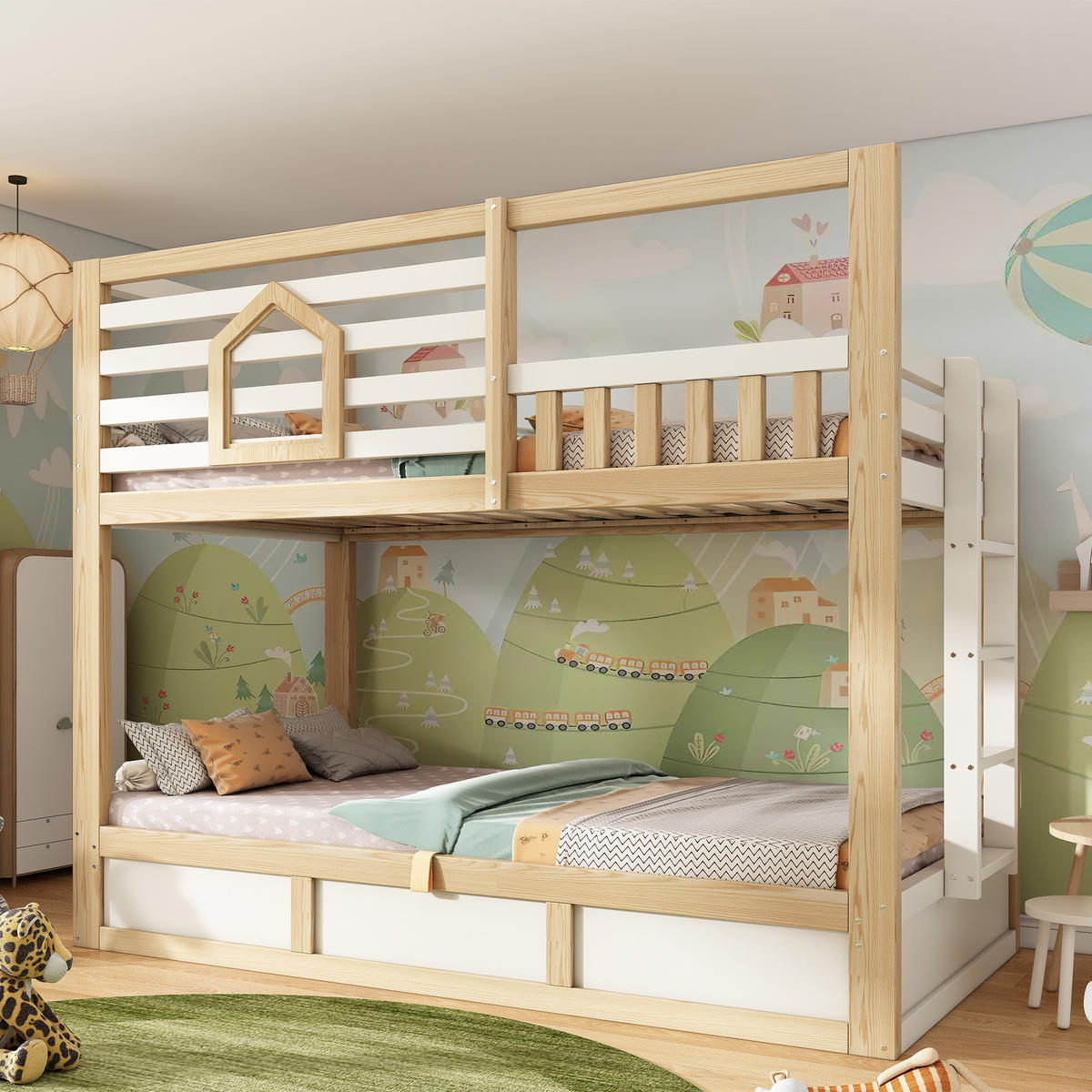 ETAGENBETT mit Hydraulik-Stauraum 90x200 cm Weiß Eicheoptik - Weiß, Holz (90/200cm) - Meubliv