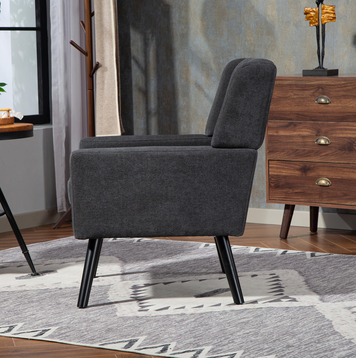 SITZGARNITUR in Dunkelgrau, 2-teilig mit Tufting und Massivholzbeinen,75/119/88 cm - Dunkelgrau, Textil (75/88/119cm) - Flora Grace