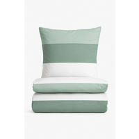 BETTWÄSCHE-GARNITUR Satin Blockstreifen salbei, 135x200 cm + 80x80 cm - Salbeigrün, Textil (135/200cm) - biberna