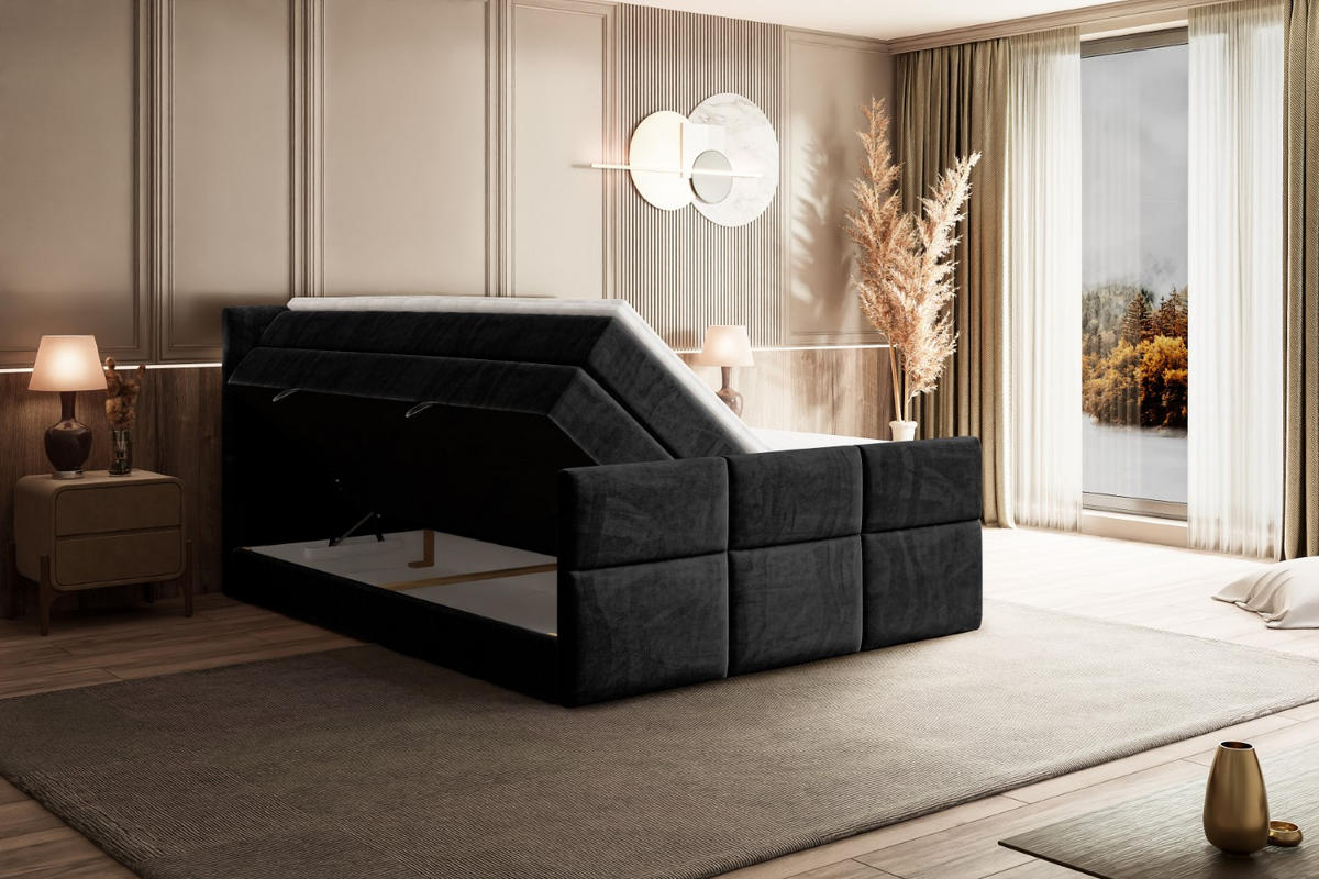 BOXSPRINGBETT OHIO-Z KING - 140x200 - H3/H4 - Schwarz - Schwarz, Holzwerkstoff (140/200cm) - ALTDECOR