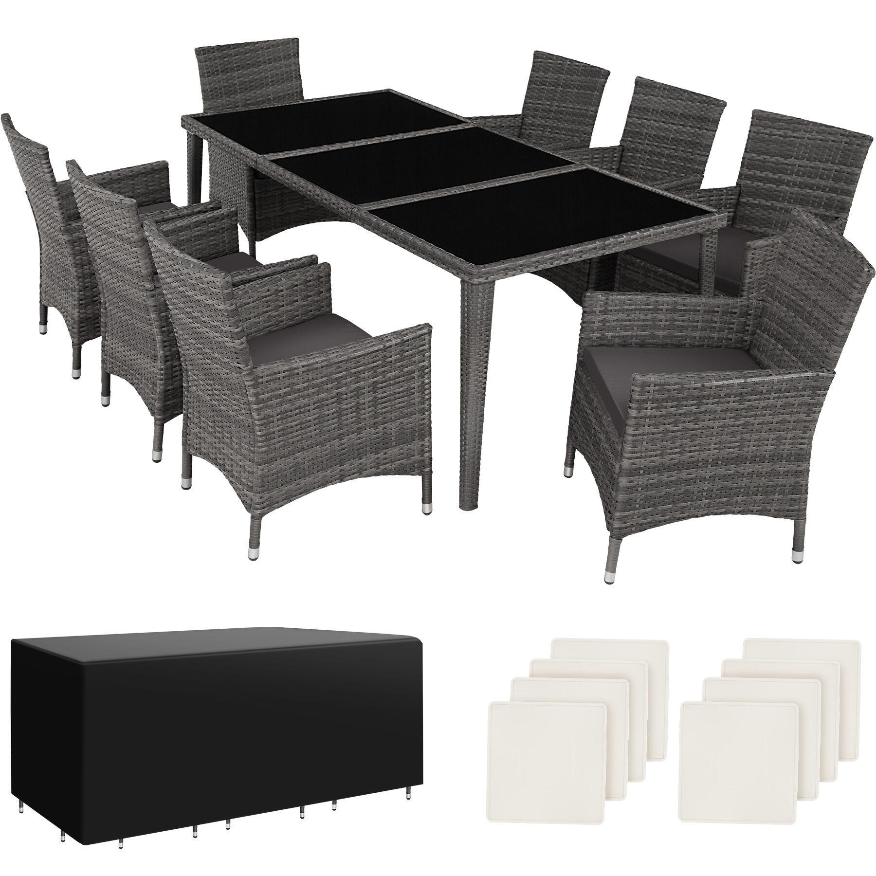 RATTAN SITZGRUPPE Menorca,2 Bezugssets, inklusive Schutzhülle,grau - Grau, Kunststoff - tectake