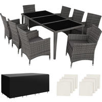 RATTAN-SITZGRUPPE aus Aluminium Menorca, inklusive Schutzhülle, grau - Grau, Kunststoff - tectake