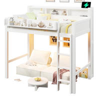 HOCHBETT 90/200 cm in Weiß mit 3 Schränken, LED und USB - Weiß, Holzwerkstoff (90/200cm) - STILVORA