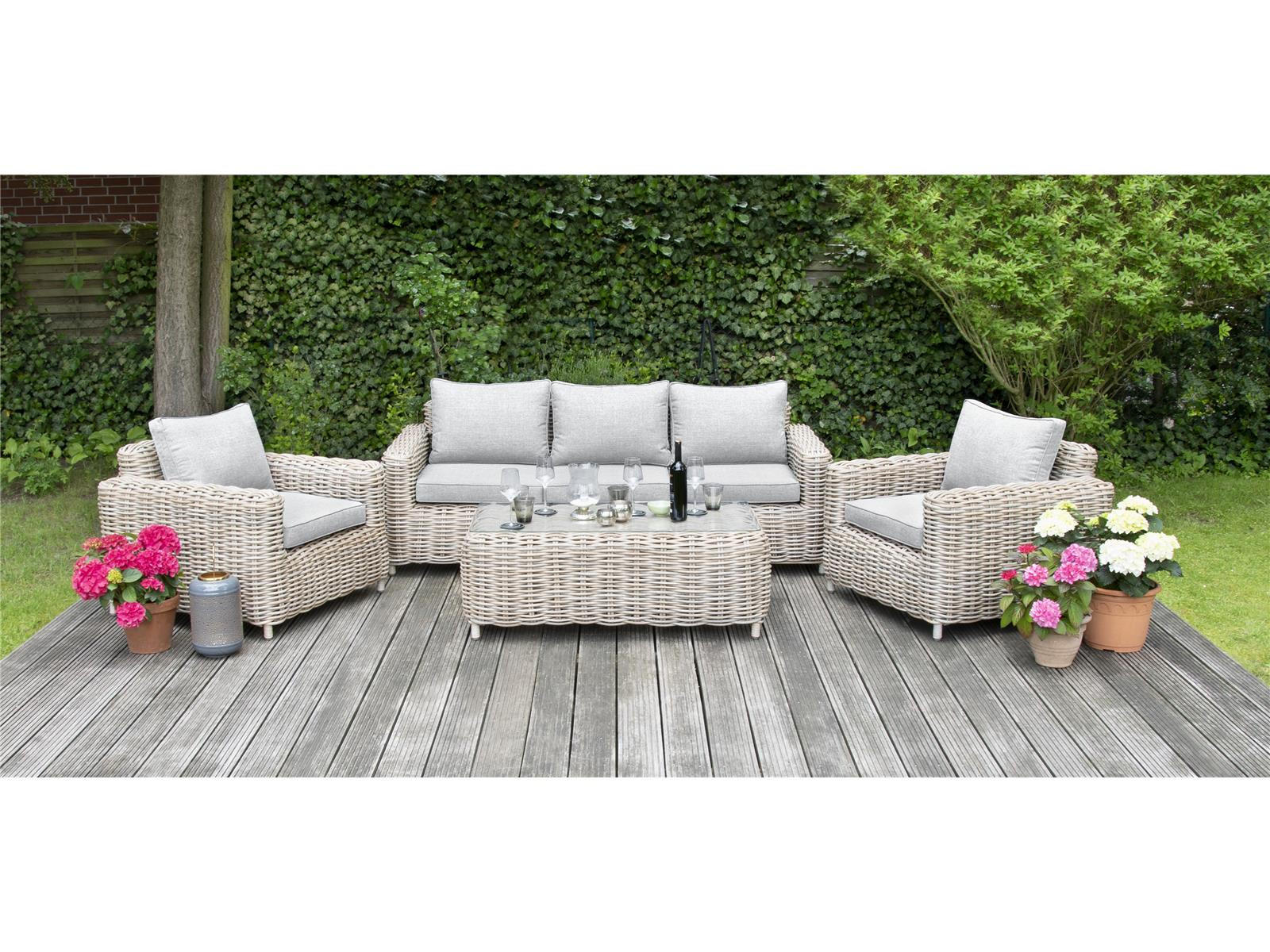 GARTENLOUNGE-SET Merando Beige Polyrattan für 5 Personen - Braun, Naturmaterialien - Green Spirit