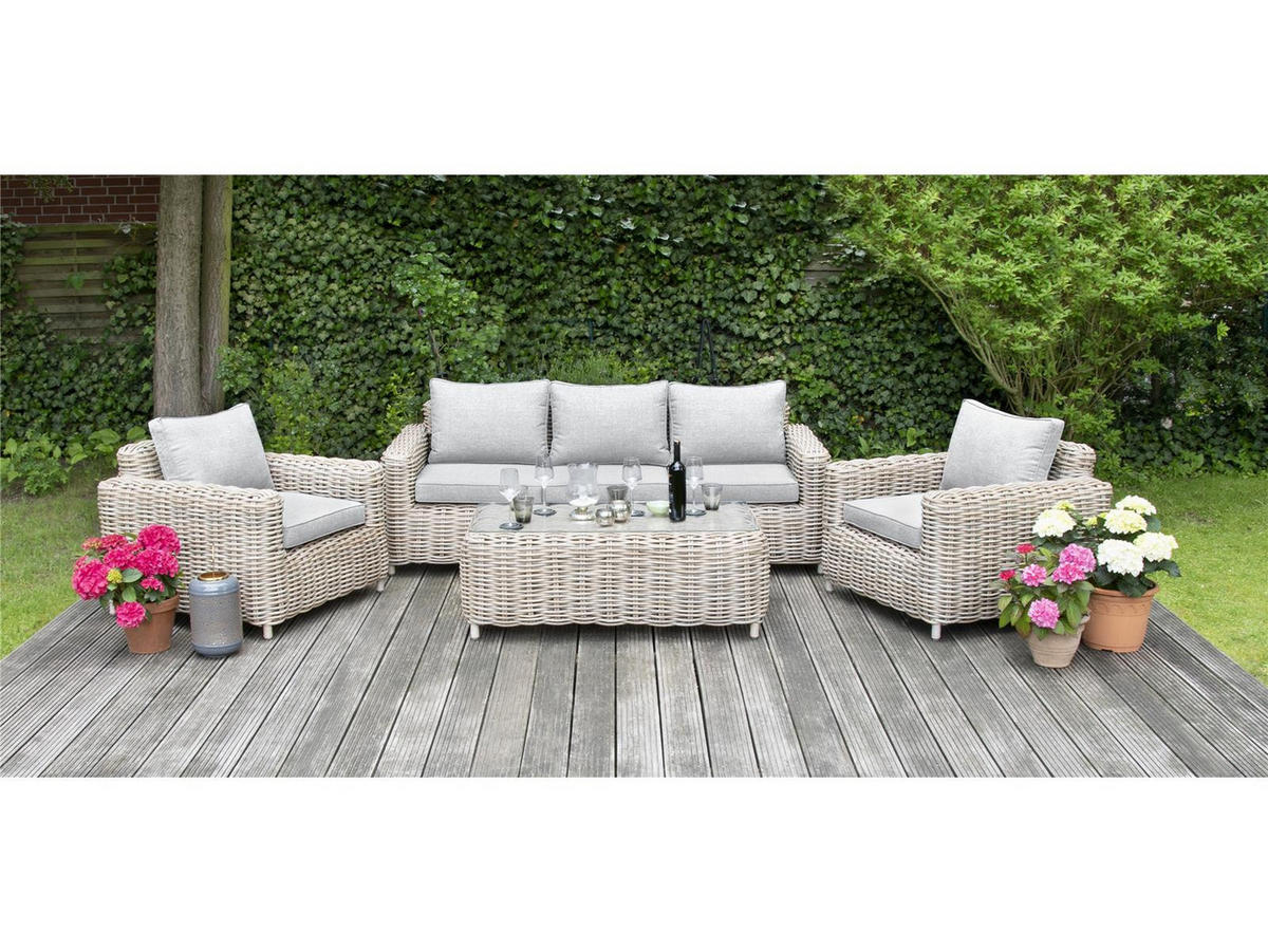 GARTENLOUNGE-SET Merando Beige Polyrattan für 5 Personen - Braun, Naturmaterialien - Green Spirit
