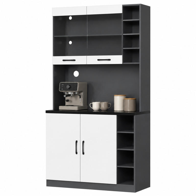 KÜCHENSCHRANK mit LED 100 x 47 x 187 cm MDF Weiß/Grau 3-türig - Weiß, Holzwerkstoff (47/187/100cm) - Meubliv