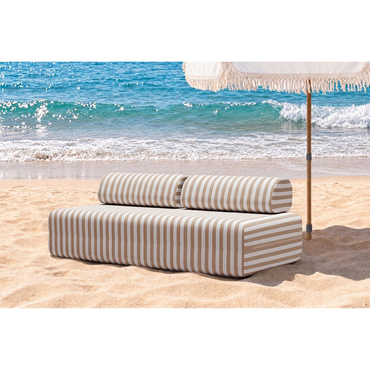 2-3-SITZER-GARTENSOFA mit Streifen in Weiß und Braun - Braun, Textil (95/70.5/190cm)
