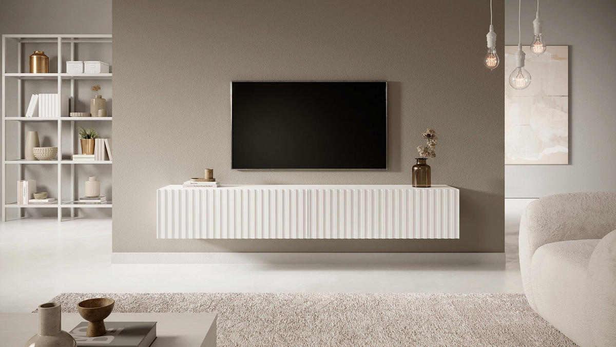 TV-HÄNGEBOARD Telire weiß mit Lamellenfronten, 175 cm - Weiß, Holzwerkstoff (175/30/31.6cm) - Selsey