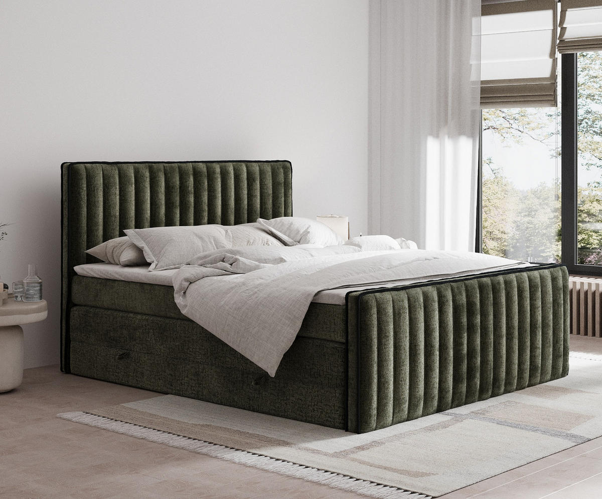 BOXSPRINGBETT Nocturne Olivenfarbe 140/200 cm - Schwarz/Olivgrün, Holz/Holzwerkstoff (140/200cm) - Maison de Reve