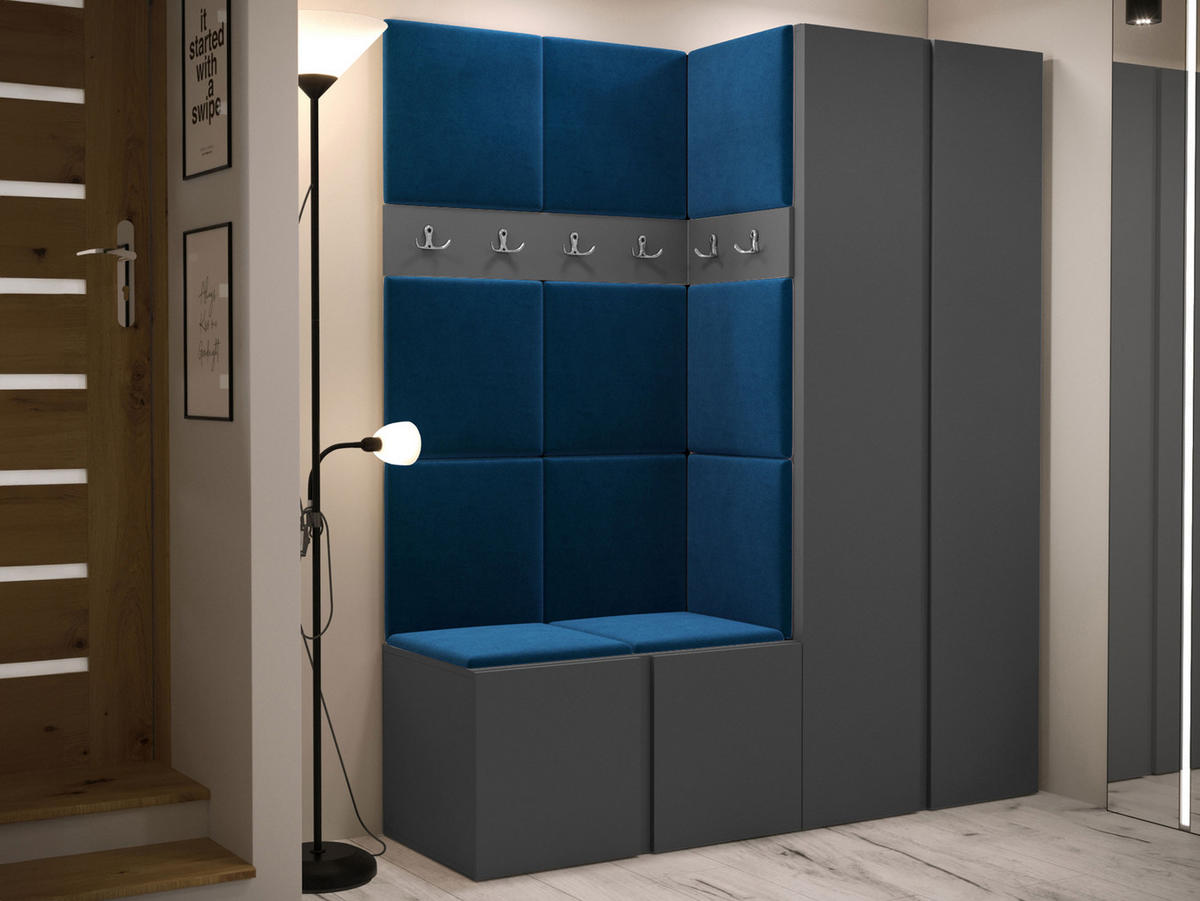 GARDEROBEN-SET Orion III - Blau/Graphitfarben, Holzwerkstoff/Kunststoff (158/186/46cm) - MIRJAN24