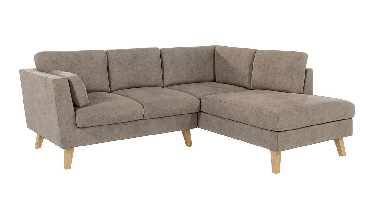 ECKSOFA Mario Dunkelbeige Microfaser - Beige/Naturfarben, Buchenholz/Textil (221/186cm) - S-Style Möbel