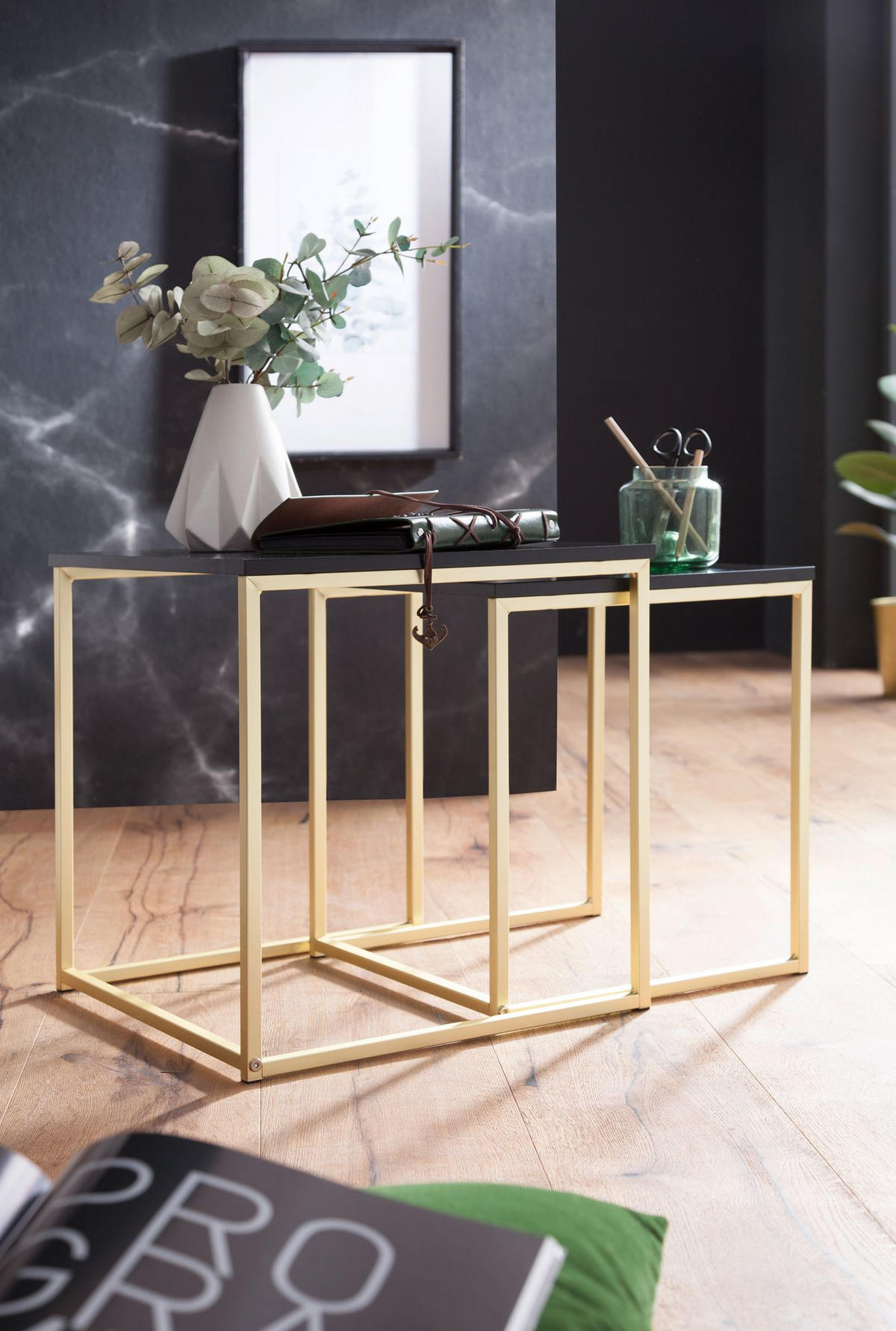 COUCHTISCH 2er Set Metallgestell Glas MDF-Platte TRONTO, Gold 40x40x42 cm - Goldfarben, Holz/Metall (40/40/42cm) - KADIMA DESIGN