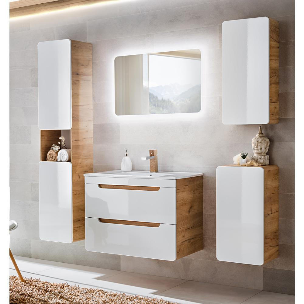 BADMÖBEL-SET 5-TLG. Luton-56 - Weiß, Holzwerkstoff (181/200/46cm) - Lomado