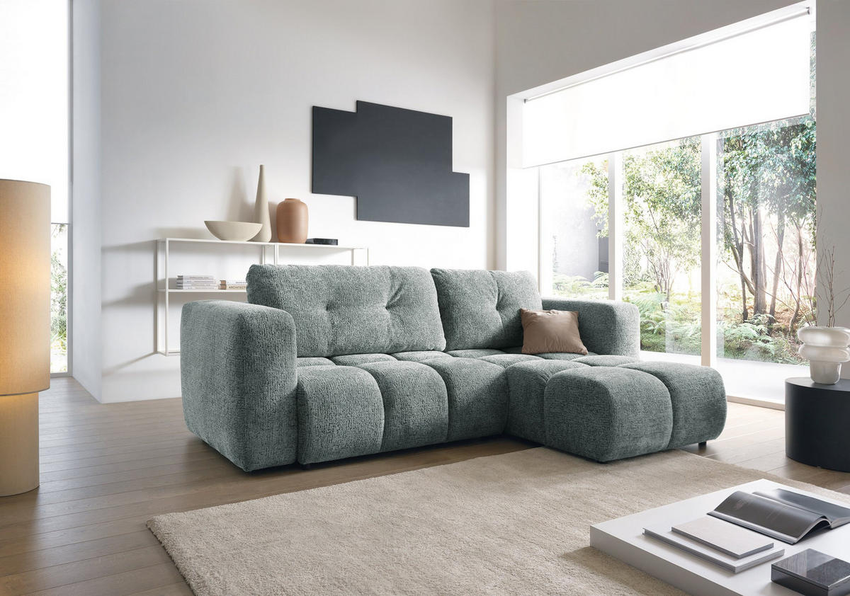 ECKSOFA ARTE 02 Grau Chenille mit Schlaffunktion - Grau, Holz (273/176cm) - MASSENO