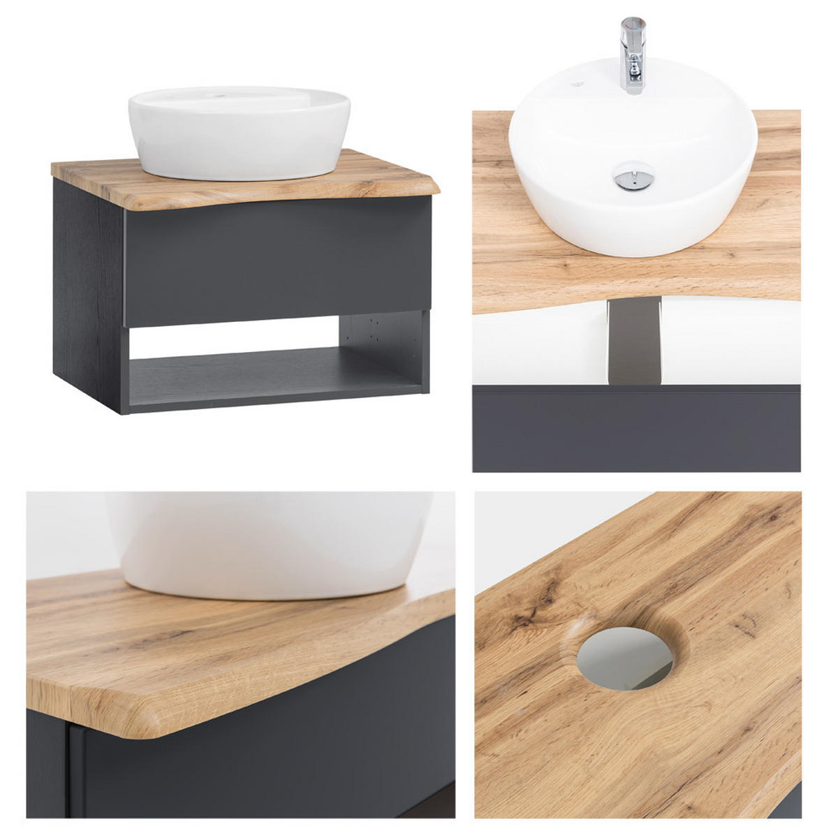 BADMÖBEL-SET 5-TLG. Kahla-03 - Anthrazit/Braun, Holzwerkstoff (221/200/52cm) - Lomado
