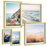BILDER SET 5er Set - 50x50 cm & 20x30 cm & 40x60 cm Goldrahmen - Vögel im Flug, Himmel, Mond - Goldfarben, Kunststoff (40/60cm) - TULUP