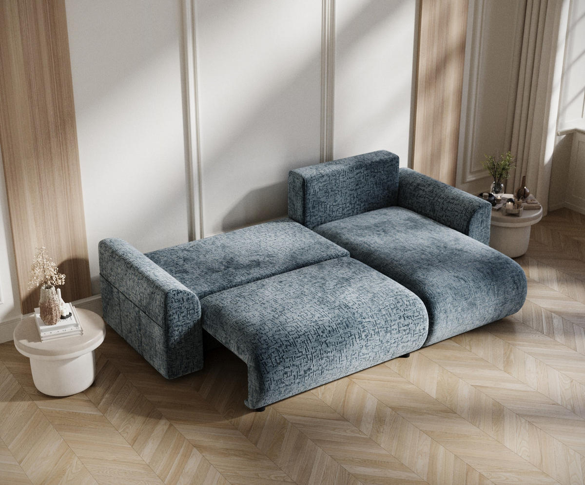 ECKSOFA MIT SCHLAFFUNKTION Bodega Blau Grau Chenille - Blau/Blaugrau, Holz/Holzwerkstoff (235/138cm) - Maison de Reve