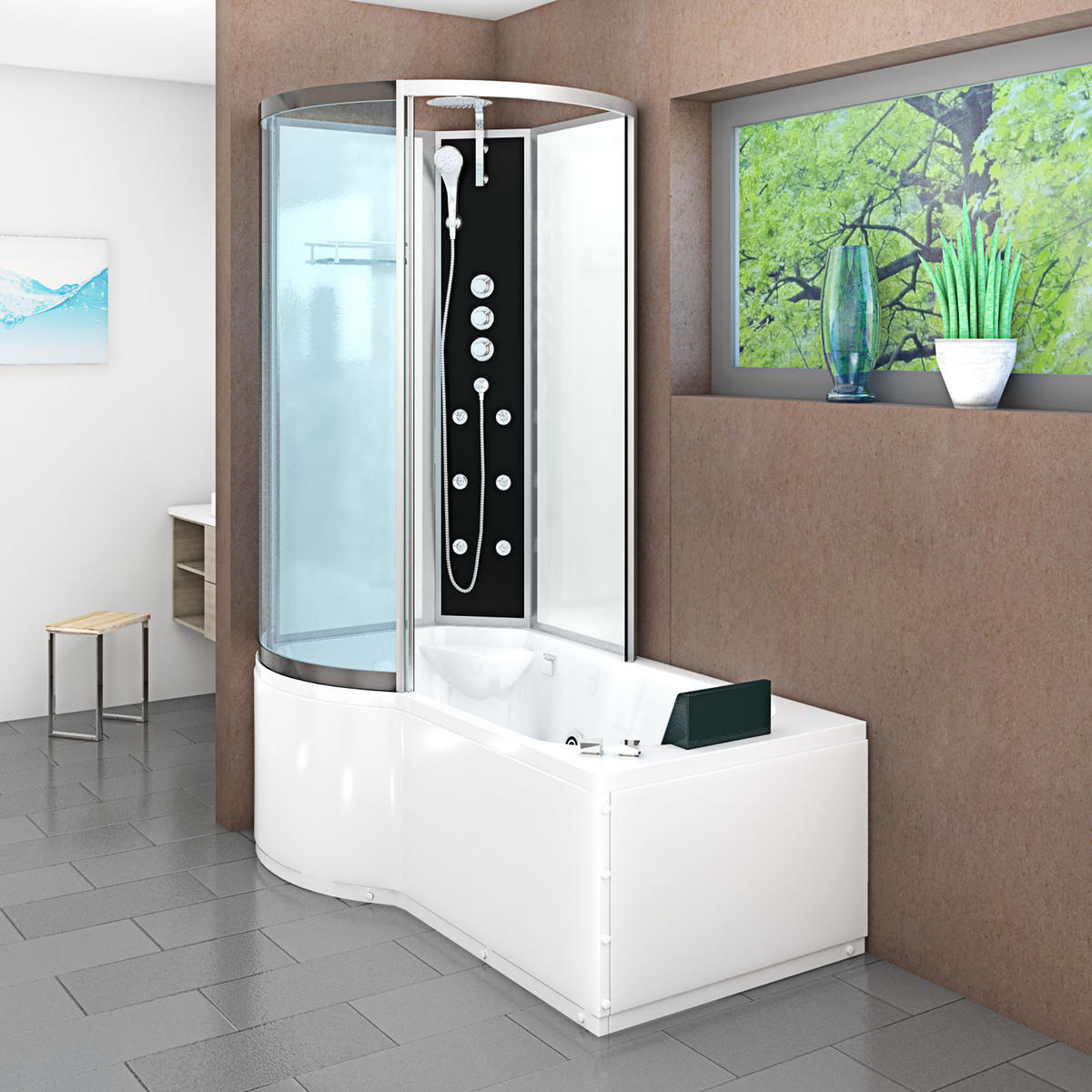 WHIRLPOOL Wanne Duschkabine ws K50-R02-WP-EC 100x1 - Weiß, Glas/Kunststoff (98/225/170cm) - AcquaVapore by Sandra Jentho