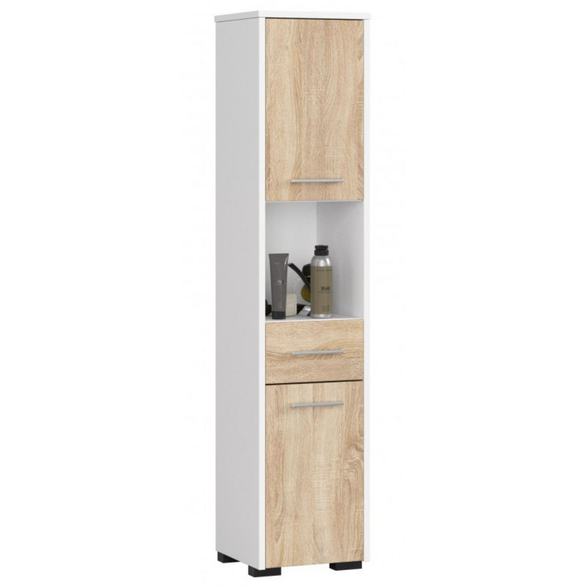 HOCHSCHRANK Weiß, Sonoma Eiche 30x30x140 cm - Silberfarben/Weiß, Holzwerkstoff/Kunststoff (30/140/30cm) - Akord