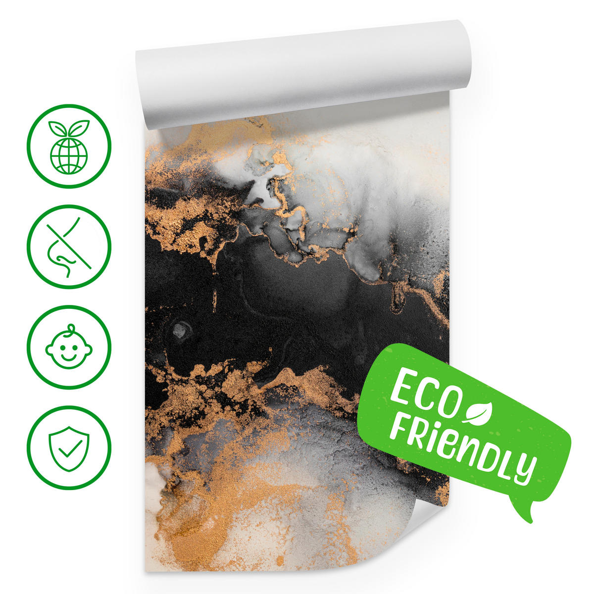 FOTOTAPETE für Wohnzimmer Marmor Klassisch Gold Akzente 100x70 - Gelb/Beige, Papier (100/70cm) - Muralo