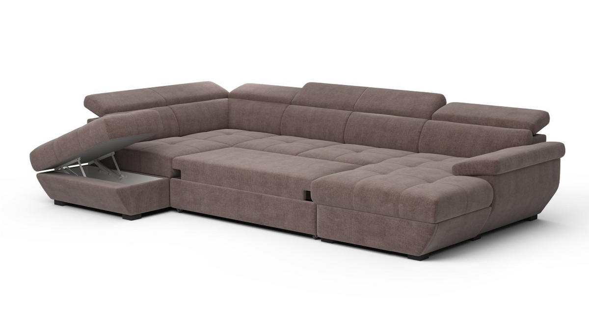 WOHNLANDSCHAFT mit Schlaffunktion und Bettkasten, Boston-Stoff - Taupe/Schwarz, Kunststoff/Textil (332/79/224cm) - Cotta