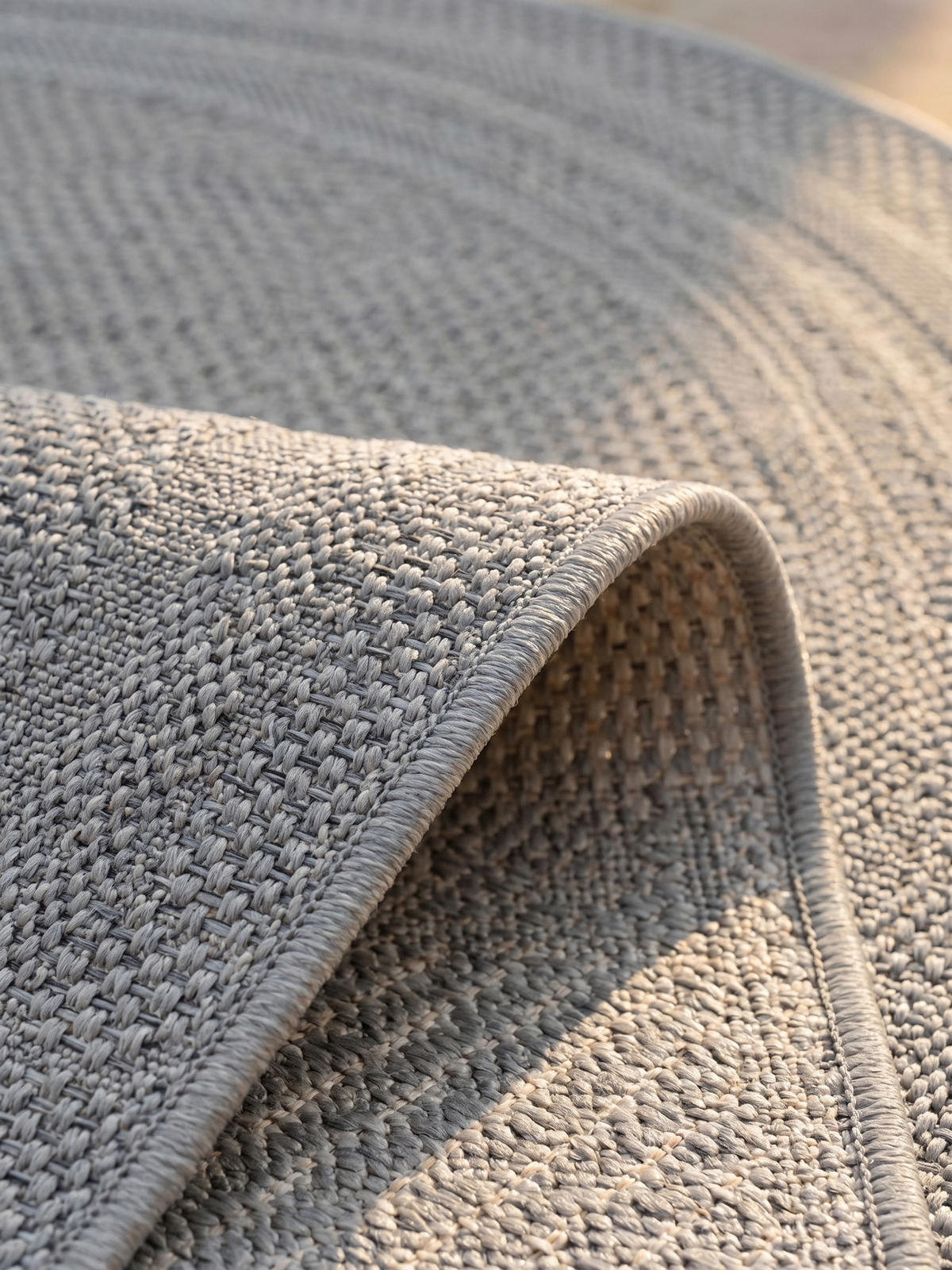 TEPPICH Outdoor VENTOUX in Grau, mit Bordüre, Ø 200 cm - Grau, Textil (200/200cm) - KADIMA DESIGN