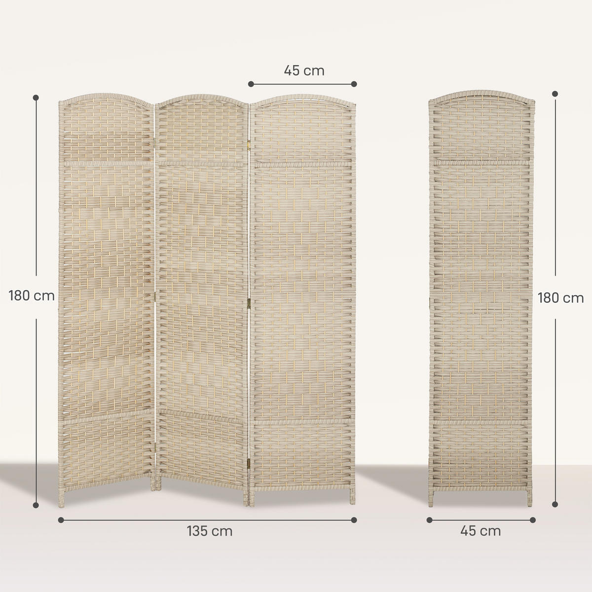 PARAVENT 3-tlg DE-14374 faltbarer PARAVENT aus Holz Eiche - Eichefarben, Kunststoff (135/180/1.7cm) - ComfortXL